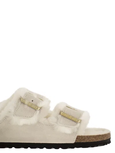 Birkenstock Arizona Suede Shearling Dual-buckle Slide Sandals
