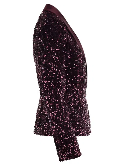 Elisabetta Franchi Double-breasted Jacket In Chenille Embroidered With Sequins