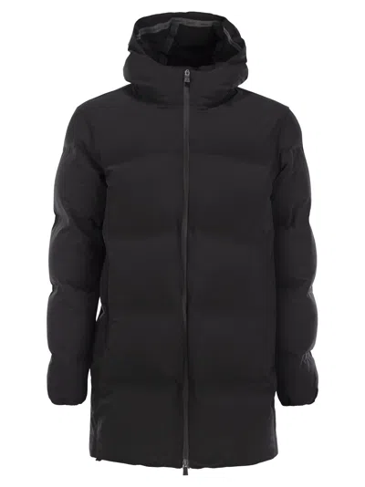 Herno New Impact Long Down Jacket With Hood In Blue