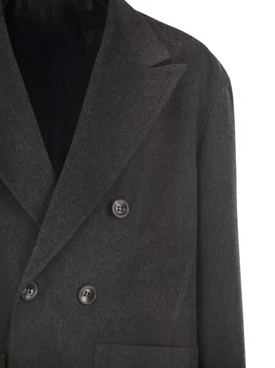 Shop Kiton Double Breasted Coat In Virgin Wool