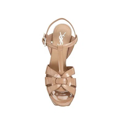 Saint Laurent Tribute Pink Sandals With Stiletto Heel And Cassandre In Leather Woman