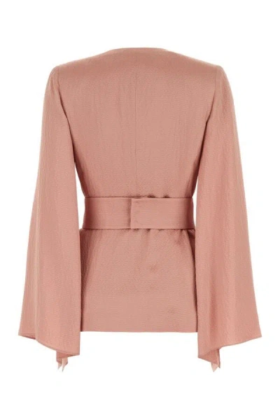 Max Mara Satin Blouse With Belted Waist And Textured Fabric In Multicolor