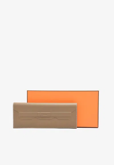 Pre-owned Hermes Birkin Shadow Clutch 29 In Etoupe Swift Leather