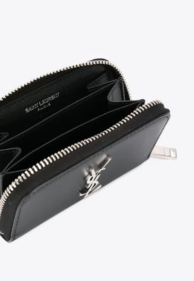 Saint Laurent Cassandre Leather Zipped Wallet In Black