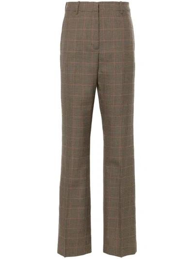 Golden Goose Relaxed Pied De Poule Check Pants In 82699 Beige/black/savvy Red