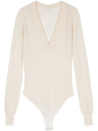 Haikure V-neck Bodysuit In Beige