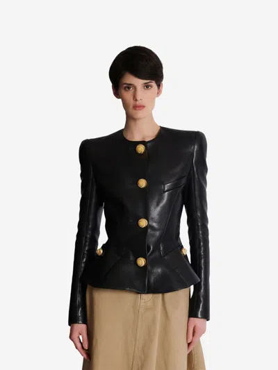 Shop Balmain Structured Leather Jacket In Black