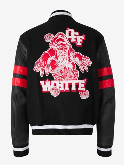 Off-white Dices Lea Varsity Jacket In 100% Leather Sleeves Feature Contrast Stripes And Additional Logo Patches.