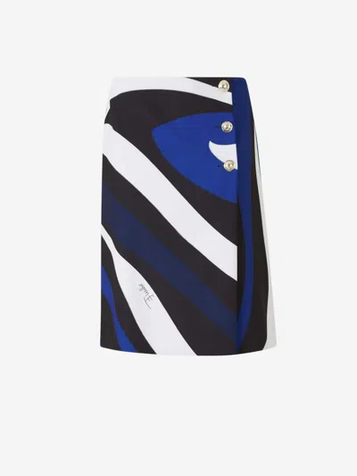 Shop Pucci Mini Skirt With Marble Motif In Cobalt Blue