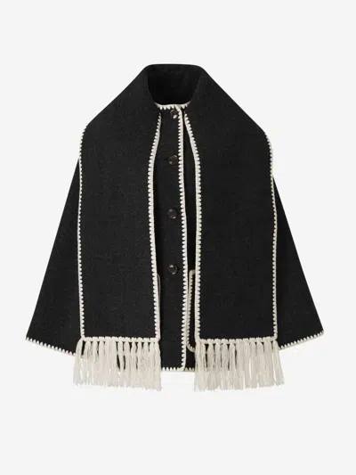 Shop Totême Toteme Coat With Embroidered Scarf In Contrast Embroidery