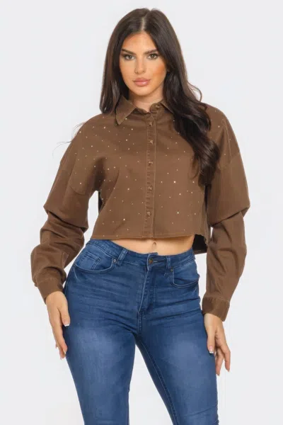 FASHNZFAB BLING DENIM BUTTON DOWN SHIRT 