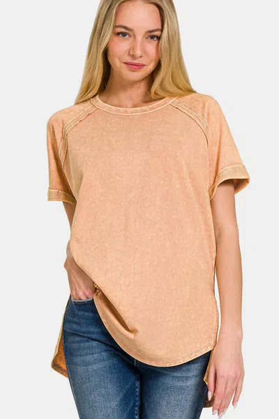 Fashnzfab Heathered Round Neck Short Sleeve Top In Multi