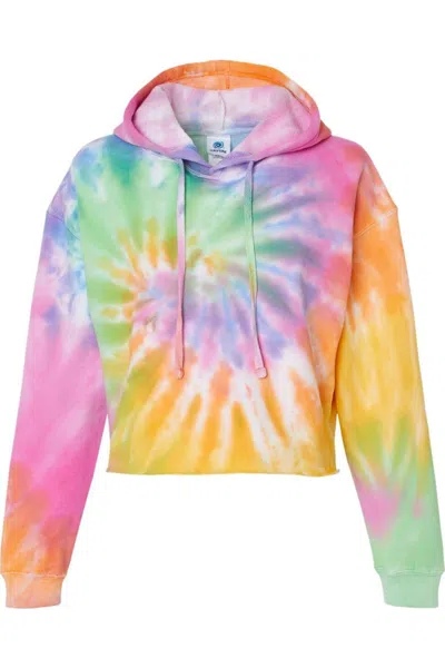 Shop Colortone Women´s Tie-dyed Crop Hooded Sweatshirt In Multi