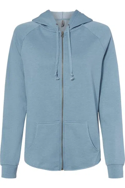 Independent Trading Co. Women´s California Wave Wash Full-zip Hooded Sweatshirt In Blue