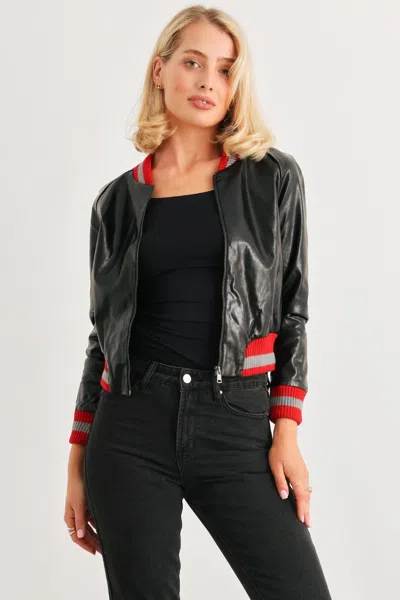 Fashnzfab Comme Pu Leather Baseball Collar Long Sleeve Jacket In Black