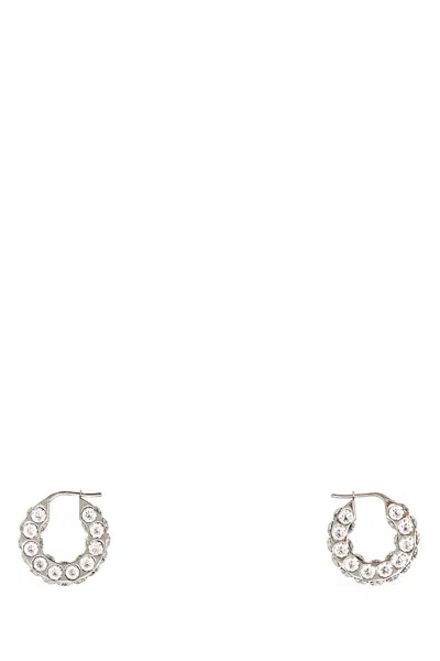 Amina Muaddi Silver Embellished Jaheel Earrings In Whicrysil