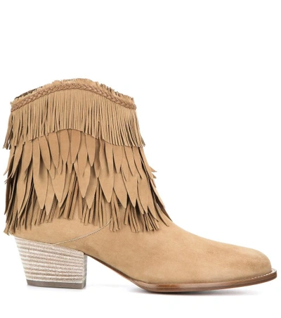 Shop Aquazzura Pocahontas Cowboy 45 Suede Ankle Boots In Beige