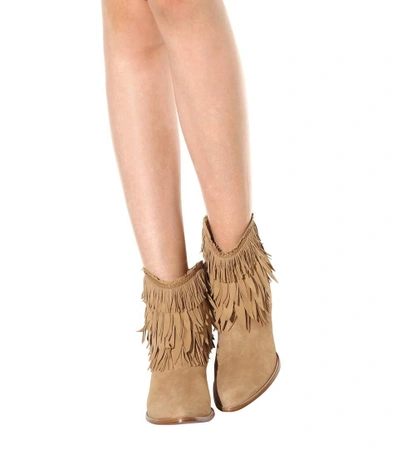 Shop Aquazzura Pocahontas Cowboy 45 Suede Ankle Boots In Beige