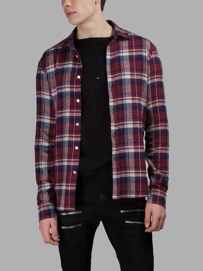 Faith Connexion Plaid Brushed Cotton Flannel Shirt In Bordeaux/blue