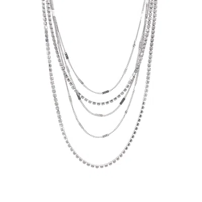 Adornia Set Of 2 Rhodium Plated Layered Tennis Necklaces In Silver