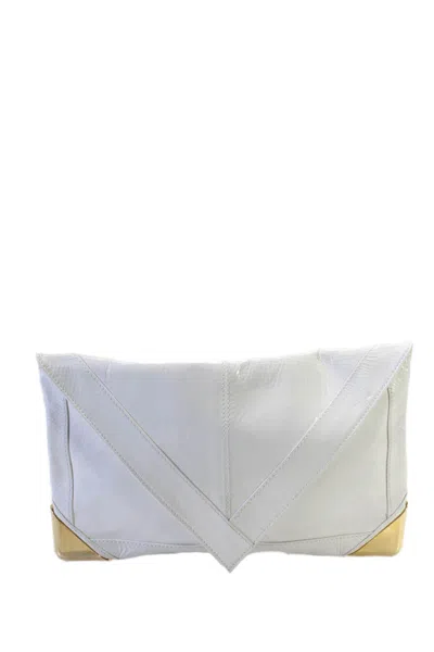 Brian Atwood Womens Leather Gold Tone Accent Flap Envelope Clutch White In White