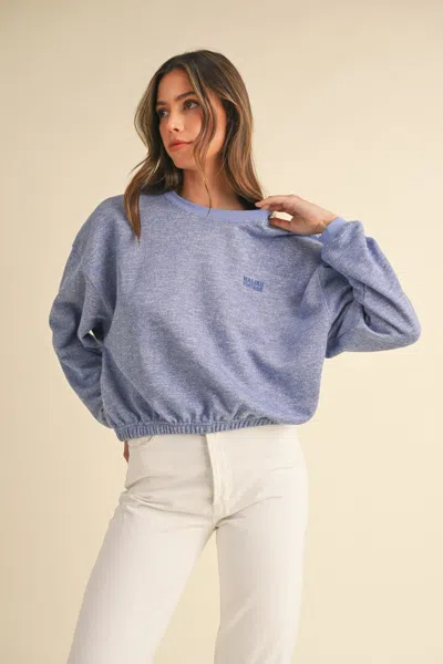 Fashnzfab Round Neck Letter Embroidery Crop Sweatshirt In Multi