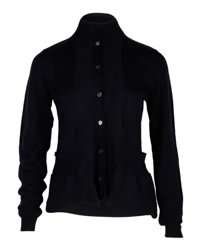 Marni Mock Neck Peplum Cardigan In Navy Wool In Black