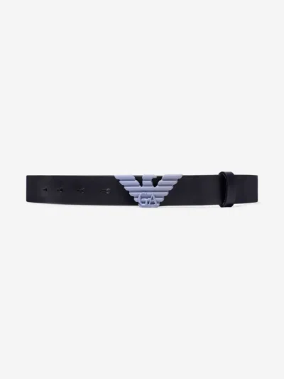 Emporio Armani Boys Leather Eagle Buckle Belt M (10 - 11 Yrs) Black In Black