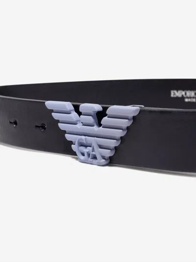 Emporio Armani Boys Leather Eagle Buckle Belt M (10 - 11 Yrs) Black In Black