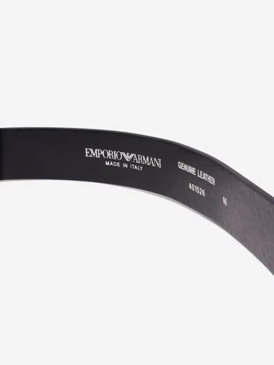 Emporio Armani Boys Leather Eagle Buckle Belt M (10 - 11 Yrs) Black In Black