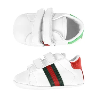 Shop Gucci Baby Leather Ace Trainers In White