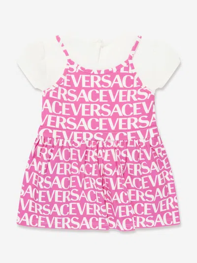 VERSACE VERSACE BABY GIRLS LAYERED LOGO DRESS 