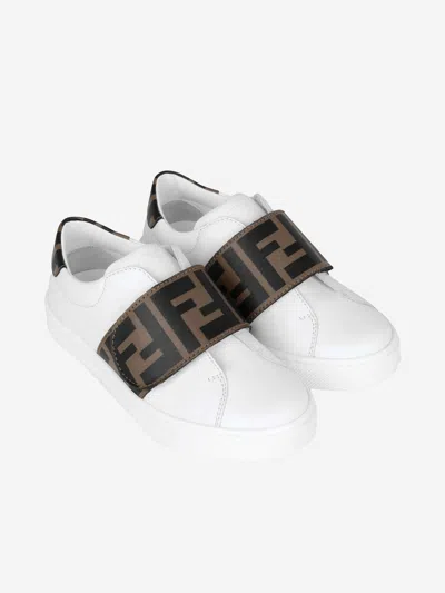 Fendi Leather Ff Logo Strap Trainers Eu 23 Brown In Brown