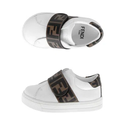 Fendi Leather Ff Logo Strap Trainers Eu 23 Brown In Brown
