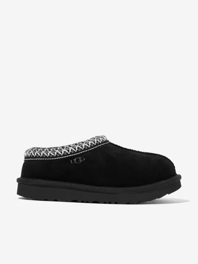 Ugg Teen Black Suede Leather Slippers In Black