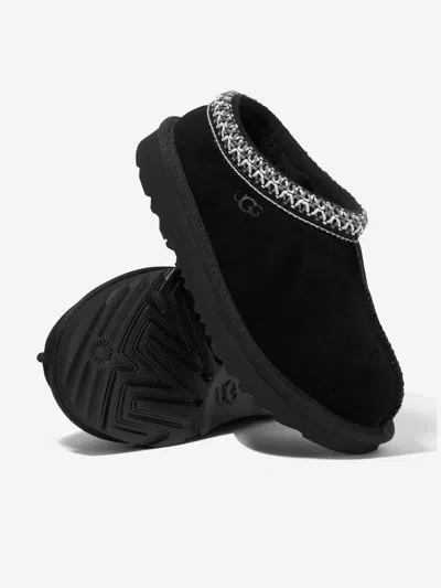 Ugg Teen Black Suede Leather Slippers In Black