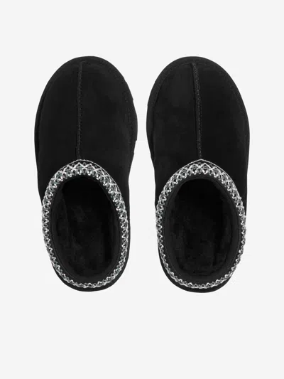 Ugg Teen Black Suede Leather Slippers In Black