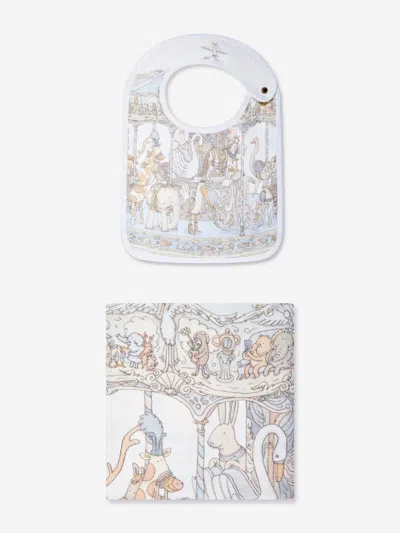 Atelier Choux Baby Boys Carousel Swaddle And Satin Bib Gift Set In Multicoloured