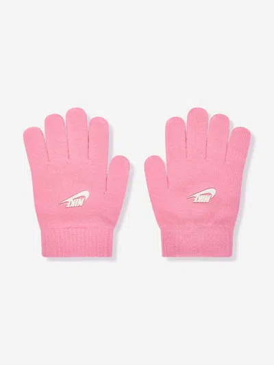 Nike Girls Swoosh Pom Beanie And Gloves Set In Pink