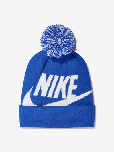 Nike Boys Swoosh Pom Beanie And Glove Set In Blue