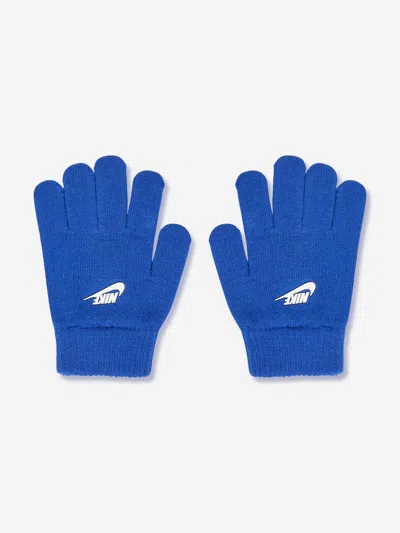 Nike Boys Swoosh Pom Beanie And Glove Set In Blue