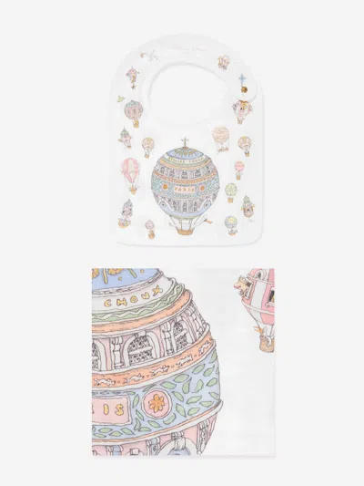 Atelier Choux Baby Hot Air Balloons Swaddle And Satin Bib Set In White