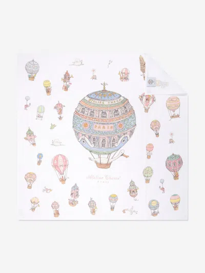 Atelier Choux Baby Hot Air Balloons Swaddle And Satin Bib Set In White