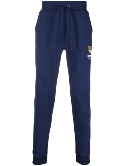 Moschino Straight Leg Trousers With Teddy Bear Motif In Blue