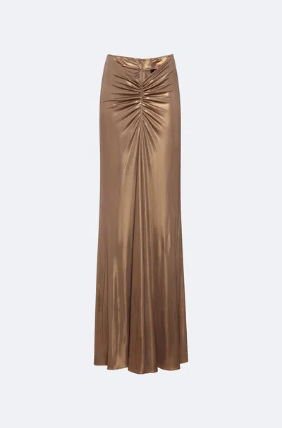Lapointe Metallic Coated Jersey Ruched Maxi Skirt In Pale Gold