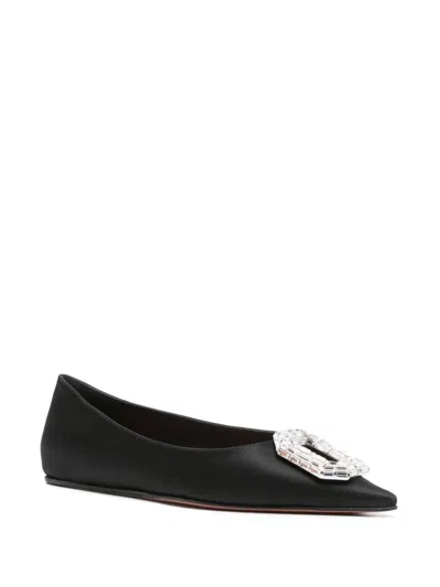 Amina Muaddi Camelia Ballerinas In Black Hammered Leather