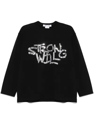Comme Comme Black Sequin-embellished T-shirt