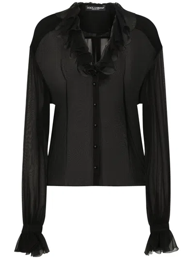 Dolce & Gabbana Sheer Silk Chiffon V-neck Top