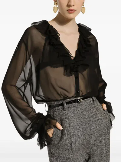 Dolce & Gabbana Sheer Silk Chiffon V-neck Top