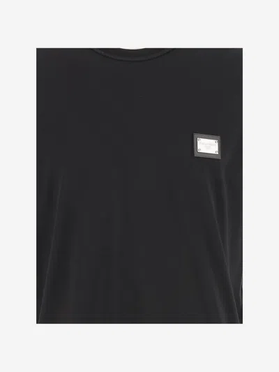 Shop Dolce & Gabbana Cotton Jersey T Shirt With Logo Plaque